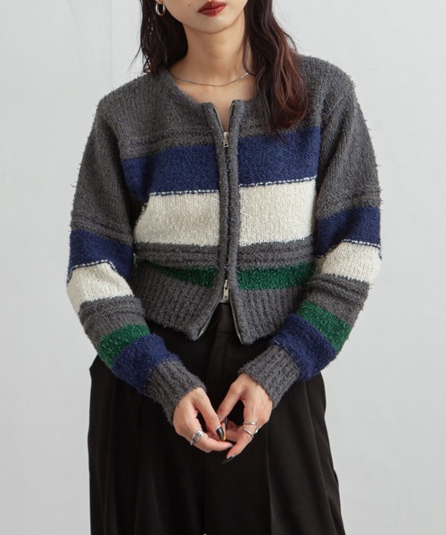 Chillfar(チルファー)の「ボーダーネップジップカーディガン(カーディガン/ボレロ・レディース・グレー/アイボリー/ネイビー・FREE)」の19枚目の写真