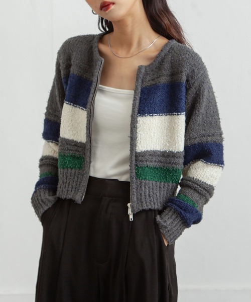 Chillfar(チルファー)の「ボーダーネップジップカーディガン(カーディガン/ボレロ・レディース・グレー/アイボリー/ネイビー・FREE)」の20枚目の写真