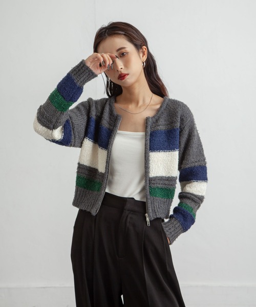 Chillfar(チルファー)の「ボーダーネップジップカーディガン(カーディガン/ボレロ・レディース・グレー/アイボリー/ネイビー・FREE)」の22枚目の写真