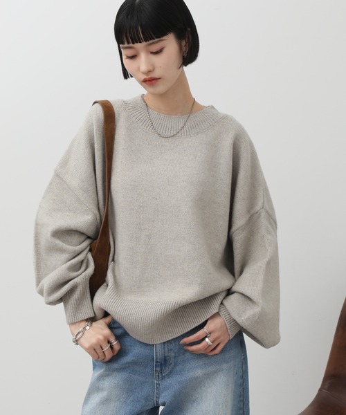 NOGLE（ノグル）の「【NOGLE/ノグル】カラールーズリブニット（ニット/セーター・レディース・カーキ/グレイッシュベージュ/レッド/ピンク/ネイビー/グレー/ブラック/アイボリー/ライトグレー/ブラウン/ブラック系/ブラウン系/オリーブ/ブルー/オートミール・FREE）」の9枚目の写真