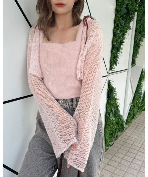 one after another NICE CLAUP(ワンアフターアナザーナイスクラップ)の「フェザータンクボレロカーディガンセット【2点SETアイテム】(アンサンブル・レディース・ブラウン/ピンク/ブラック/オフホワイト・FREE)」の14枚目の写真