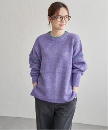 配色ステッチ畦ニットプルオーバー