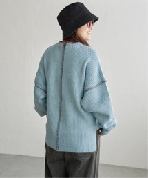 配色ステッチ畦ニットプルオーバー