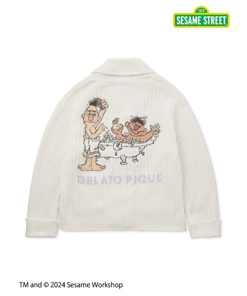 gelato pique（ジェラートピケ）の「【SESAME STREET】【UNISEX】モチーフジャガードショールカーディガン（ルームウェア/パジャマ・レディース・オフホワイト/ブルー・S-M/M-L）」の3枚目の写真