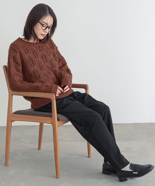 n'OrLABEL(ノアールレーベル)の「リボン柄透かし編みニットプルオーバー(ニット/セーター・レディース・グレイッシュベージュ/チャコール/ブラウン・FREE)」の8枚目の写真