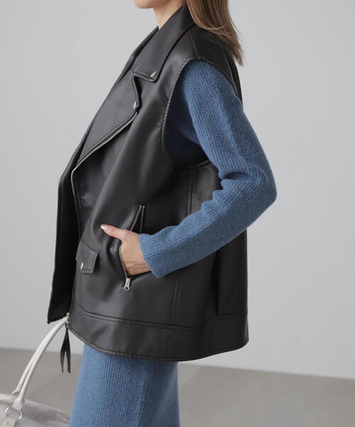 【セール】合皮ライダースジレ（ライダースジャケット）｜FREE'S MART（フリーズマート）