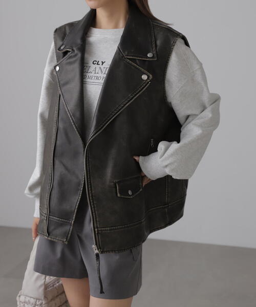 【セール】合皮ライダースジレ（ライダースジャケット）｜FREE'S MART（フリーズマート）
