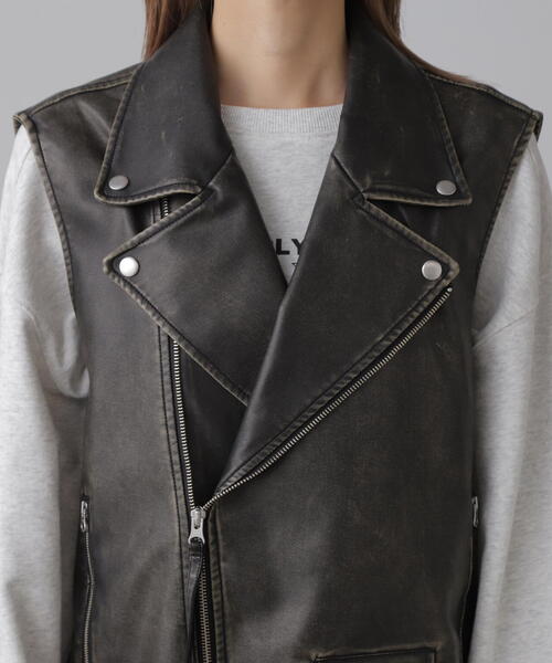 【セール】合皮ライダースジレ（ライダースジャケット）｜FREE'S MART（フリーズマート）