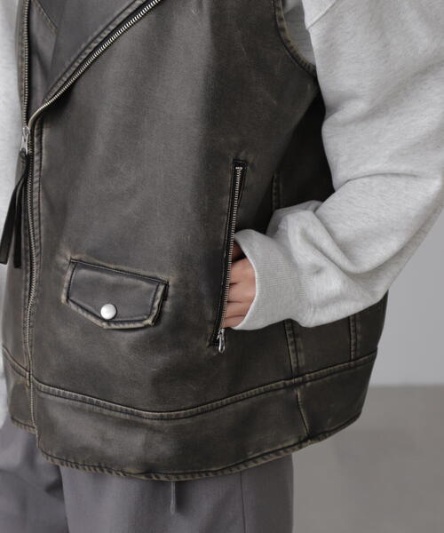 【セール】合皮ライダースジレ（ライダースジャケット）｜FREE'S MART（フリーズマート）