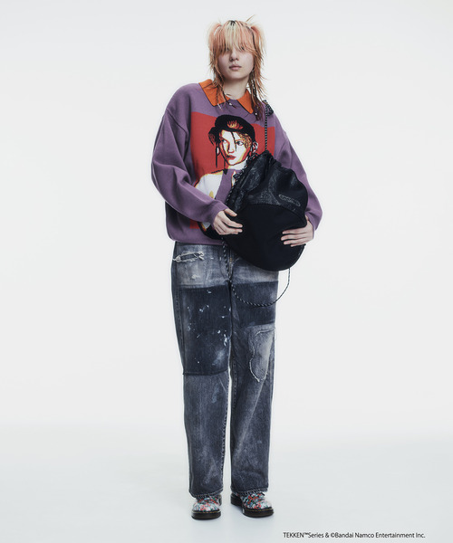 F-LAGSTUF-F(フラグスタフ)の「F-LAGSTUF-F フラグスタフ / BORO DENIM PANTS ボロ加工ワイドデニムパンツ / 24AW-FS-14/FS1528(デニムパンツ・メンズ・ブラック・MEDIUM/LARGE)」の3枚目の写真