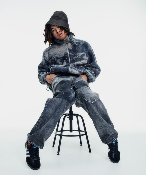 F-LAGSTUF-F(フラグスタフ)の「F-LAGSTUF-F フラグスタフ / BORO DENIM PANTS ボロ加工ワイドデニムパンツ / 24AW-FS-14/FS1528(デニムパンツ・メンズ・ブラック・MEDIUM/LARGE)」の4枚目の写真