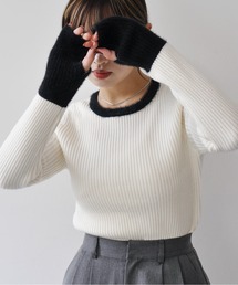 Meli rich | バイカラー配色サムホールクルーネックニット(ニット/セーター)