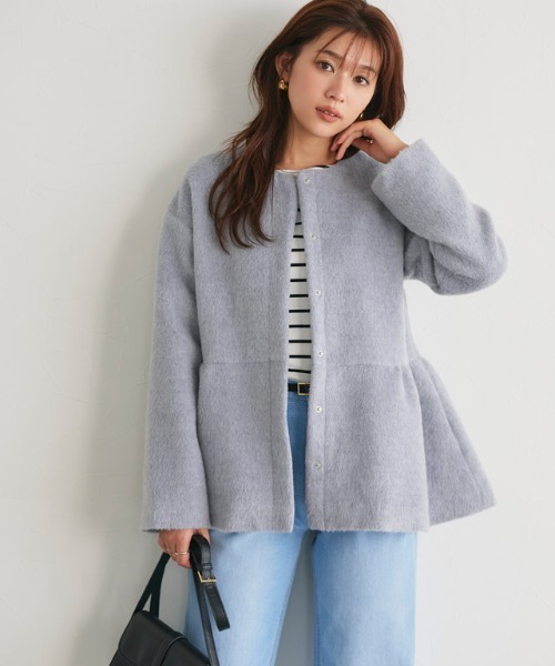 ⭐︎美品⭐︎ジェンヌ　ノーカラージャケット　ペプラム　ノーカラーコート　ピンク ⭐︎美品⭐︎ジェンヌノーカラージャケットペプラムノーカラー