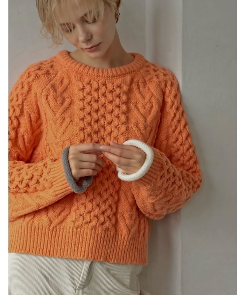 セール】[2024-25 WINTER COLLECTION]配色ハートケーブルニット