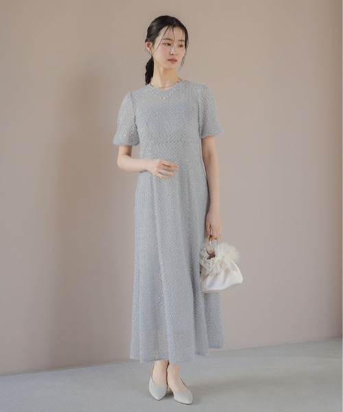 kaene(カエン)の「スパンコールレースドレス【結婚式 二次会 同窓会 成人式 パーティードレス】(ドレス・レディース・ブラック/サックスブルー/ベージュ・36/34/38)」の21枚目の写真