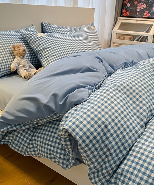 【 somni / ソニ 】チェック ストライプ シングル ベッドカバー 枕カバー 寝具3点セット（寝具）｜Mayree（メイリー）
