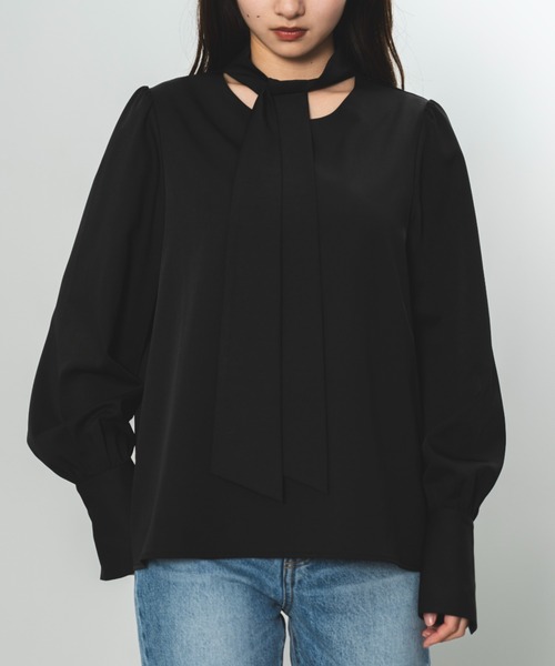 SENEE（セニー）の「ribbon tie blouse（リボンタイブラウス）（シャツ/ブラウス・レディース・ホワイト/ブラック・FREE）」の2枚目の写真