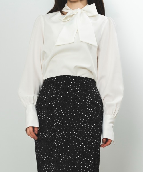 SENEE（セニー）の「ribbon tie blouse（リボンタイブラウス）（シャツ/ブラウス・レディース・ホワイト/ブラック・FREE）」の6枚目の写真