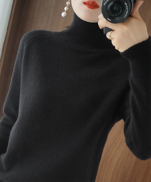 blackdia ocean（ブラックダイヤオーシャン）の「blackdia ocean リブ切り替えハイネックニット（ニット/セーター・レディース・ブラック/ライトグリーン/ホワイト/パープル/ベージュ/グレー・MEDIUM/SMALL）」の3枚目の写真