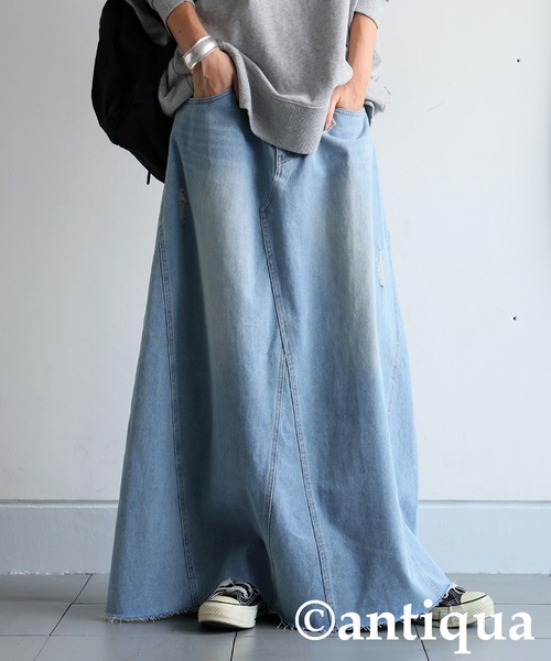 antiqua(アンティカ)の「ダメージデニムスカート(デニムスカート・レディース・インディゴブルー/ブルー系その他/ライトブルー・ONESIZE)」の1枚目の写真