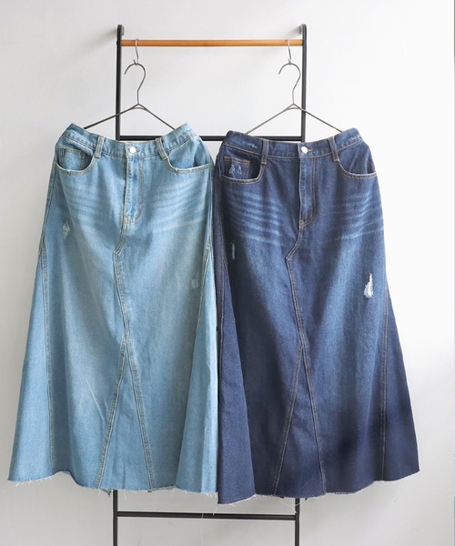 antiqua(アンティカ)の「ダメージデニムスカート(デニムスカート・レディース・インディゴブルー/ブルー系その他/ライトブルー・ONESIZE)」の9枚目の写真