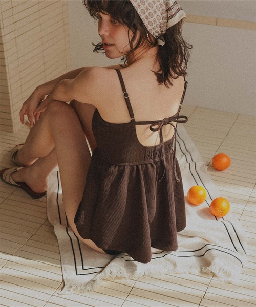 ペプラムギャザーデザインビスチェビキニ/水着