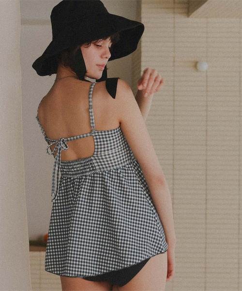 ペプラムギャザーデザインビスチェビキニ/水着