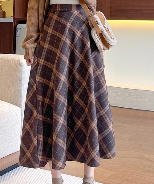 チェック柄フレアスカート（スカート）｜AMAJI（アマジ）