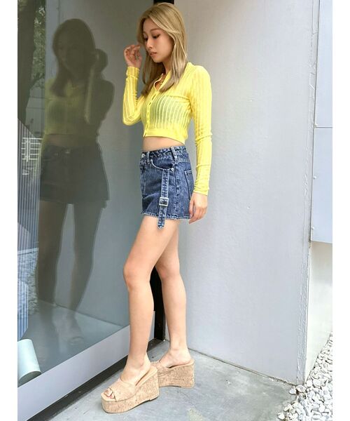 GYDA（ジェイダ）の「シアーニットポロトップス（ニット/セーター・レディース・ブラック/オフホワイト/イエロー・FREE）」の4枚目の写真