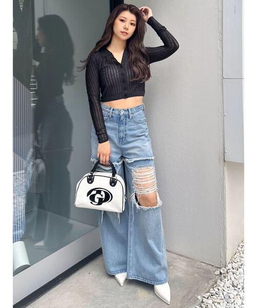 GYDA（ジェイダ）の「シアーニットポロトップス（ニット/セーター・レディース・ブラック/オフホワイト/イエロー・FREE）」の10枚目の写真