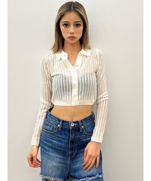 GYDA（ジェイダ）の「シアーニットポロトップス（ニット/セーター・レディース・ブラック/オフホワイト/イエロー・FREE）」の18枚目の写真