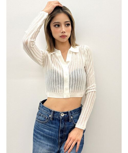 GYDA（ジェイダ）の「シアーニットポロトップス（ニット/セーター・レディース・ブラック/オフホワイト/イエロー・FREE）」の20枚目の写真