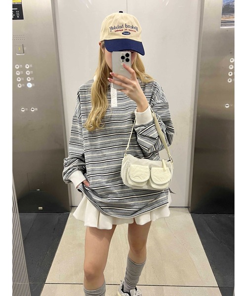 WC（ダブル シー）の「【2025★春夏新作】マルチボーダービッグポロ（ポロシャツ・レディース・グリーン/ブラウン/グレー・FREE）」の12枚目の写真