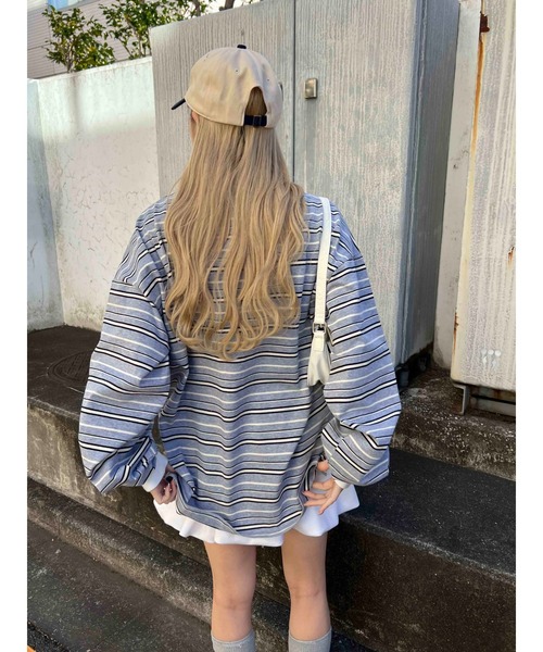 WC（ダブル シー）の「【2025★春夏新作】マルチボーダービッグポロ（ポロシャツ・レディース・グリーン/ブラウン/グレー・FREE）」の5枚目の写真