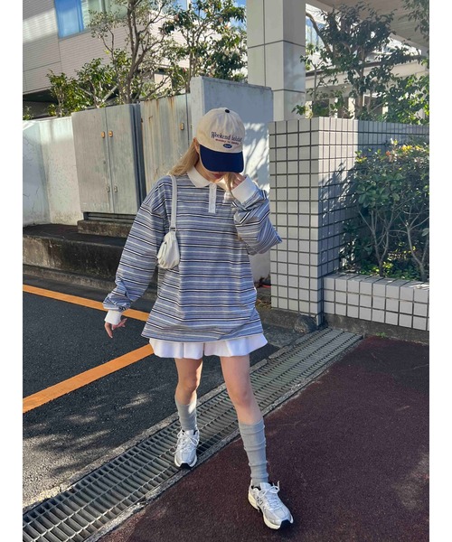 WC（ダブル シー）の「【2025★春夏新作】マルチボーダービッグポロ（ポロシャツ・レディース・グリーン/ブラウン/グレー・FREE）」の11枚目の写真