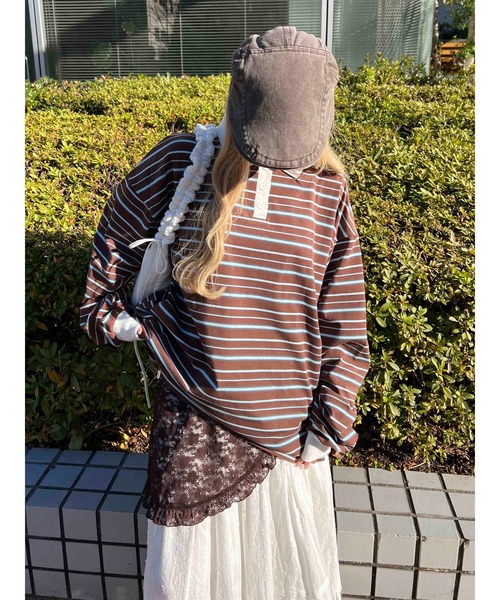 WC（ダブル シー）の「【2025★春夏新作】マルチボーダービッグポロ（ポロシャツ・レディース・グリーン/ブラウン/グレー・FREE）」の14枚目の写真