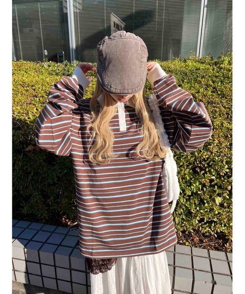 WC（ダブル シー）の「【2025★春夏新作】マルチボーダービッグポロ（ポロシャツ・レディース・グリーン/ブラウン/グレー・FREE）」の18枚目の写真