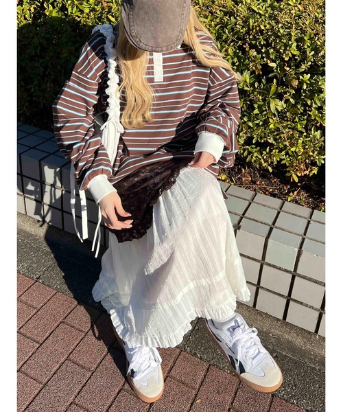 WC（ダブル シー）の「【2025★春夏新作】マルチボーダービッグポロ（ポロシャツ・レディース・グリーン/ブラウン/グレー・FREE）」の19枚目の写真