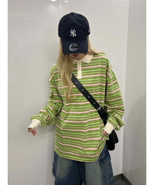 WC（ダブル シー）の「【2025★春夏新作】マルチボーダービッグポロ（ポロシャツ・レディース・グリーン/ブラウン/グレー・FREE）」の22枚目の写真