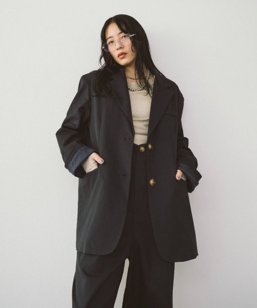 HANNE(アン)の「サスペンダーワイドパンツ(サロペット/オーバーオール・レディース・ベージュ/ネイビー・MEDIUM/SMALL)」の10枚目の写真