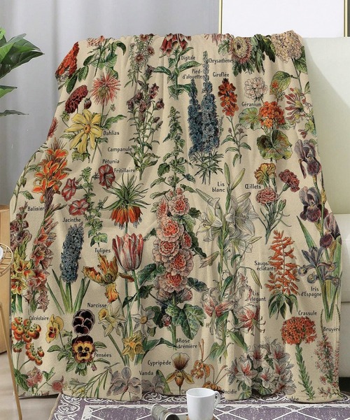 セール】3-1A6 ブランケット 花柄 130cm×150cm ブラック ベージュ