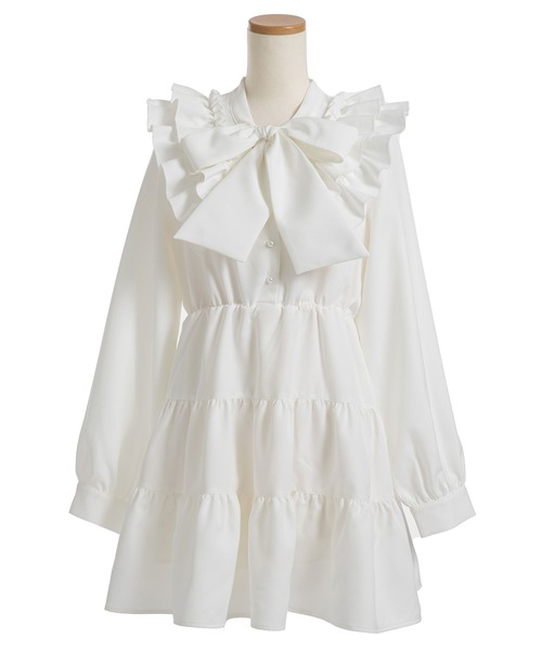 DearMyLoveRose(ディアマイラブローズ)の「ダブルフリルボウタイリボンワンピース(ワンピース・レディース・ブラック/スモークピンク/ホワイト/ラベンダー・3L/LL/LARGE/MEDIUM/SMALL)」の2枚目の写真