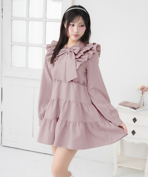 DearMyLoveRose(ディアマイラブローズ)の「ダブルフリルボウタイリボンワンピース(ワンピース・レディース・ブラック/スモークピンク/ホワイト/ラベンダー・3L/LL/LARGE/MEDIUM/SMALL)」の4枚目の写真