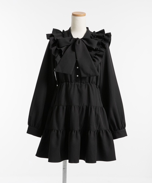 DearMyLoveRose(ディアマイラブローズ)の「ダブルフリルボウタイリボンワンピース(ワンピース・レディース・ブラック/スモークピンク/ホワイト/ラベンダー・3L/LL/LARGE/MEDIUM/SMALL)」の5枚目の写真