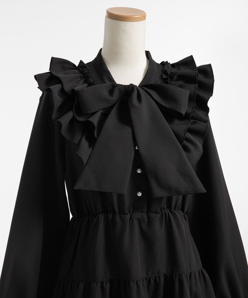 DearMyLoveRose(ディアマイラブローズ)の「ダブルフリルボウタイリボンワンピース(ワンピース・レディース・ブラック/スモークピンク/ホワイト/ラベンダー・3L/LL/LARGE/MEDIUM/SMALL)」の8枚目の写真