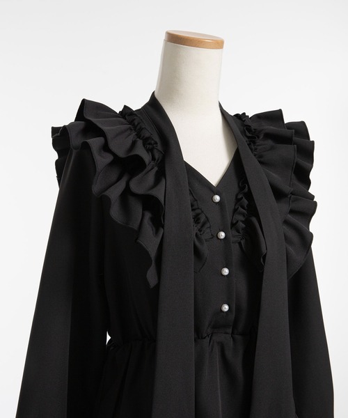 DearMyLoveRose(ディアマイラブローズ)の「ダブルフリルボウタイリボンワンピース(ワンピース・レディース・ブラック/スモークピンク/ホワイト/ラベンダー・3L/LL/LARGE/MEDIUM/SMALL)」の9枚目の写真