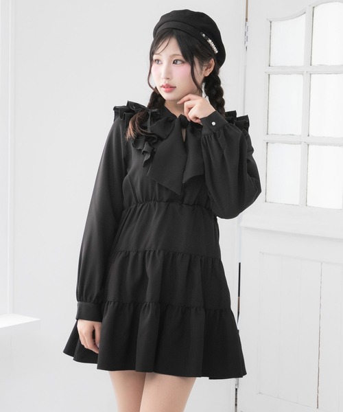 ディアマイラブ ブラックミニワンピース フリル付き エミリーフリル