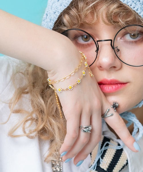 特別祈願済み☆オリジナルブレスレット an meets zakka フラワーメタル2コンビチェーンフラワー