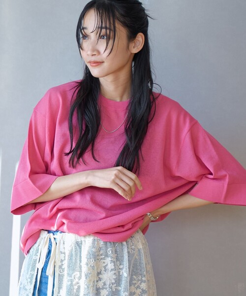 coen（コーエン）の「サラコシアーサマーニットビッグTシャツ（ニット/セーター・レディース・コバルトブルー/イエロー/オフホワイト/ブラック/ピンク・FREE）」の5枚目の写真