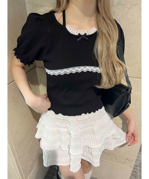 PHILLY(フィリー)の「【PHILLY】レースパイピングリブトップス(Tシャツ/カットソー・レディース・アイボリー/ブラック/ピンク・FREE)」の12枚目の写真